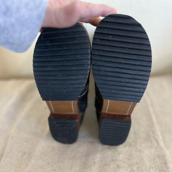 Gee WaWa Anthropology Black Distressed Leather Moto Knee Boots Sz 7 - Picture 10 of 11